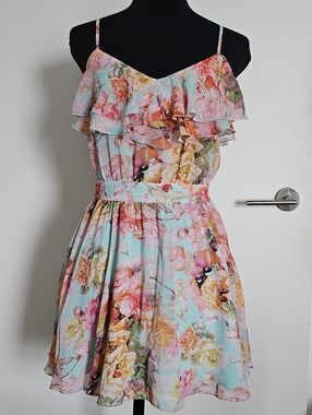 Rienda Gyaru Japan Floral Ruffle Sundress Mint Blue And Pink